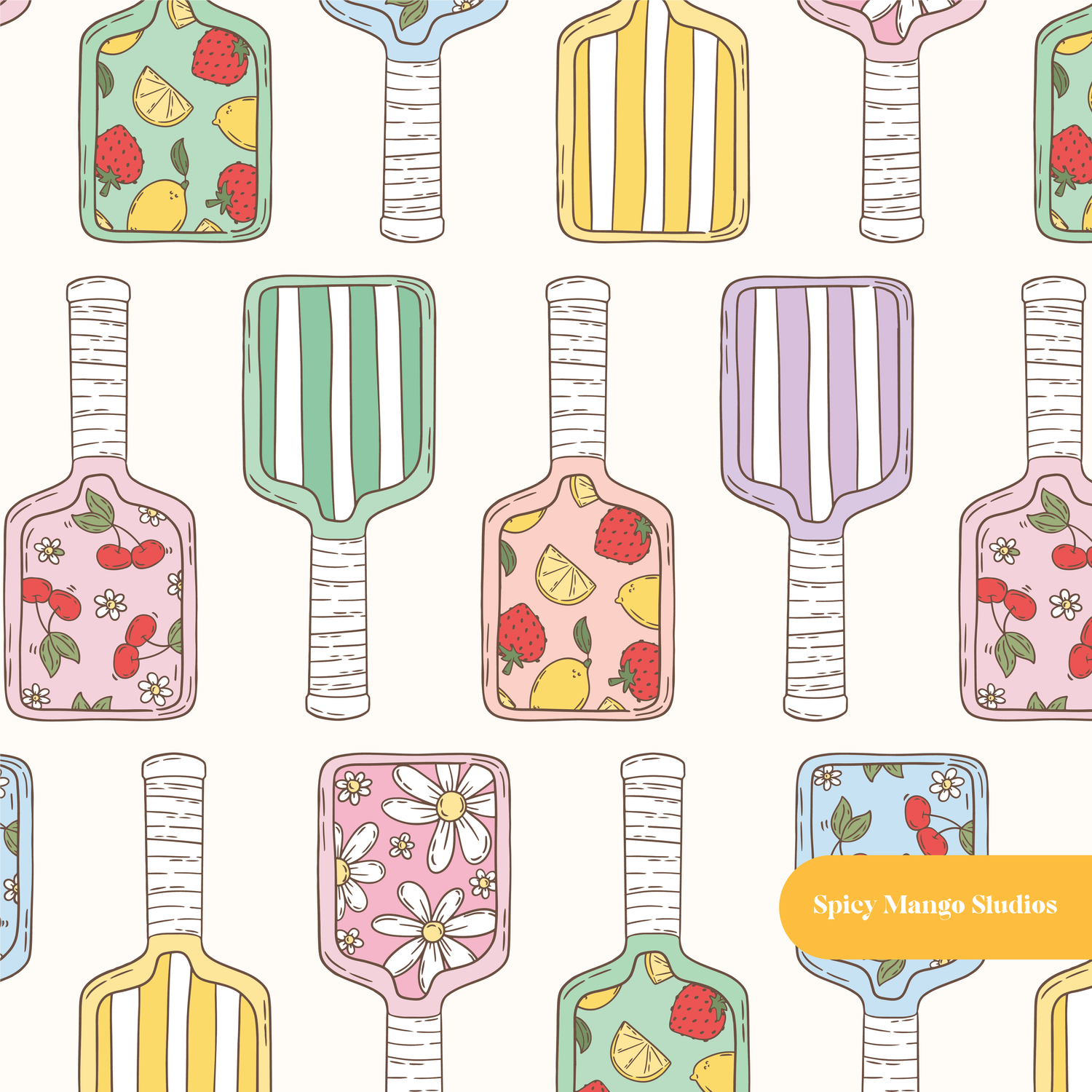 Neutral Pickle Ball Seamless Pattern – Pickleball Club & Sports Digital Download