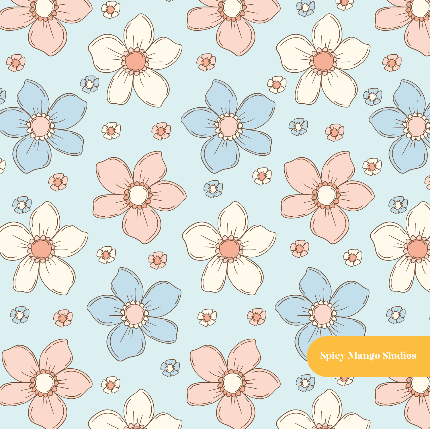 Light Blue Pastel Floral Seamless Pattern