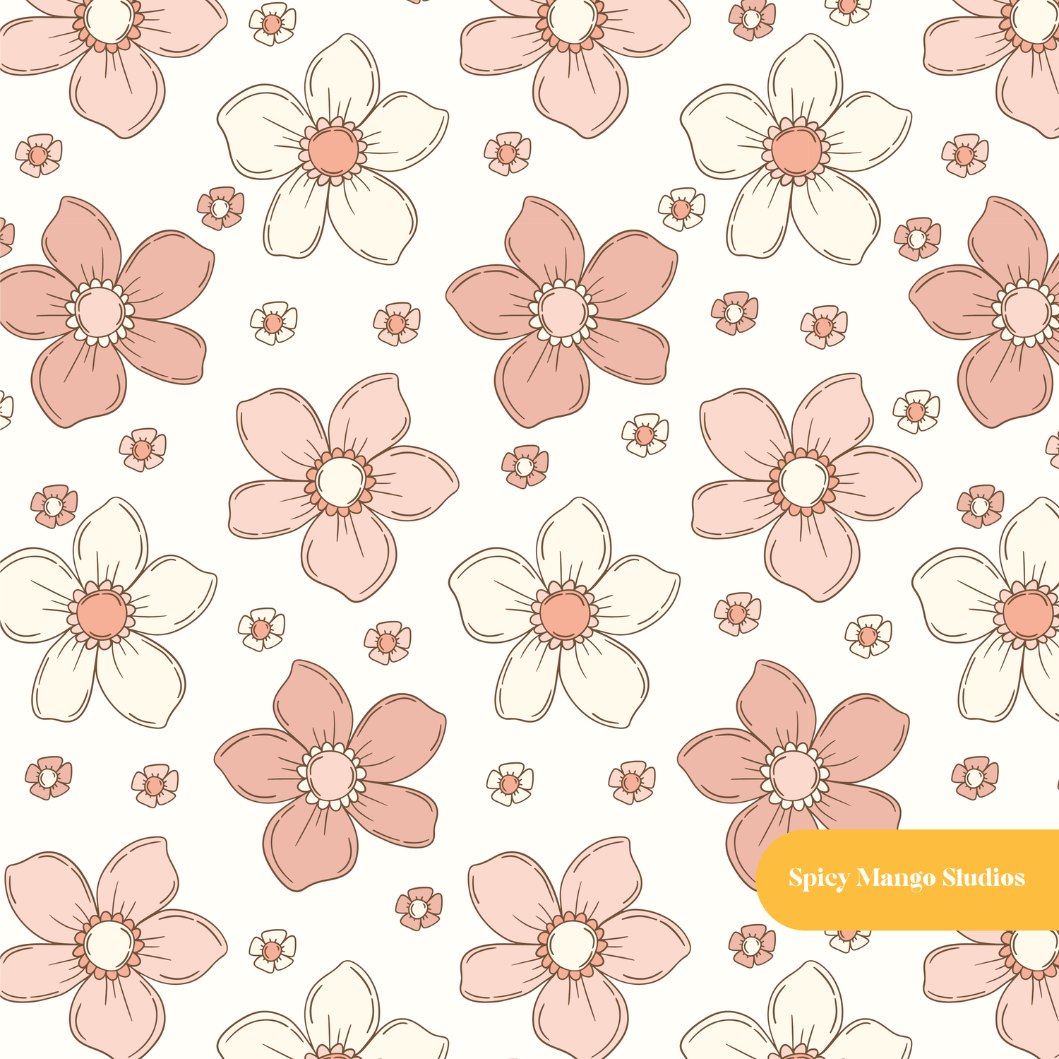 Off White Pastel Floral Seamless Pattern