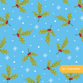 Blue Polka Dot Holly Seamless Pattern – Digital Download