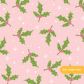 Pink Polka Dot Holly Seamless Pattern – Digital Download