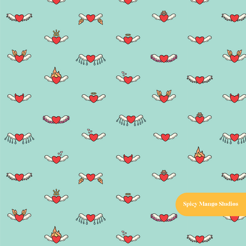 Aqua Pop Hearts Seamless Pattern