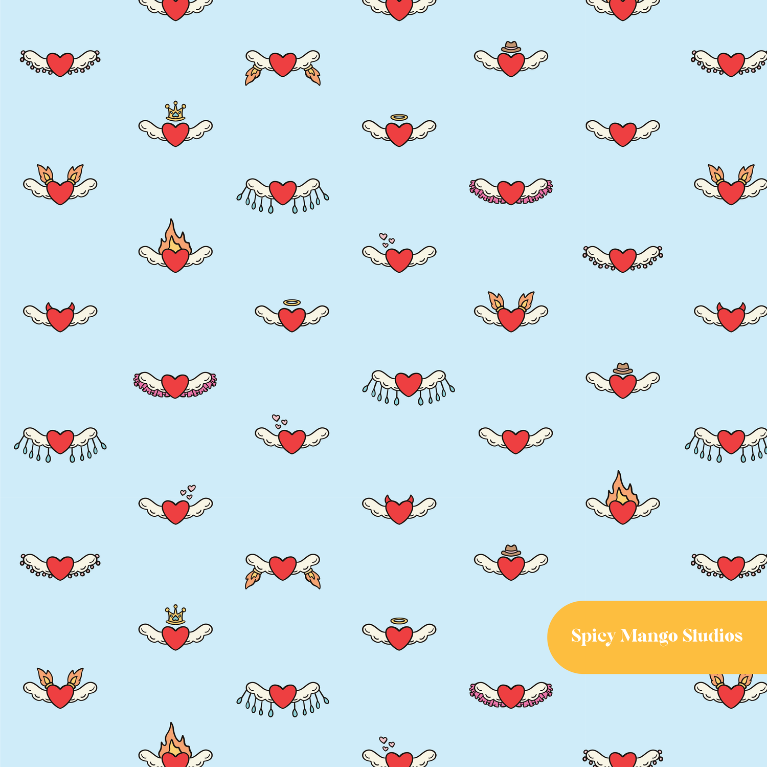Light Blue Pop Hearts Seamless Pattern