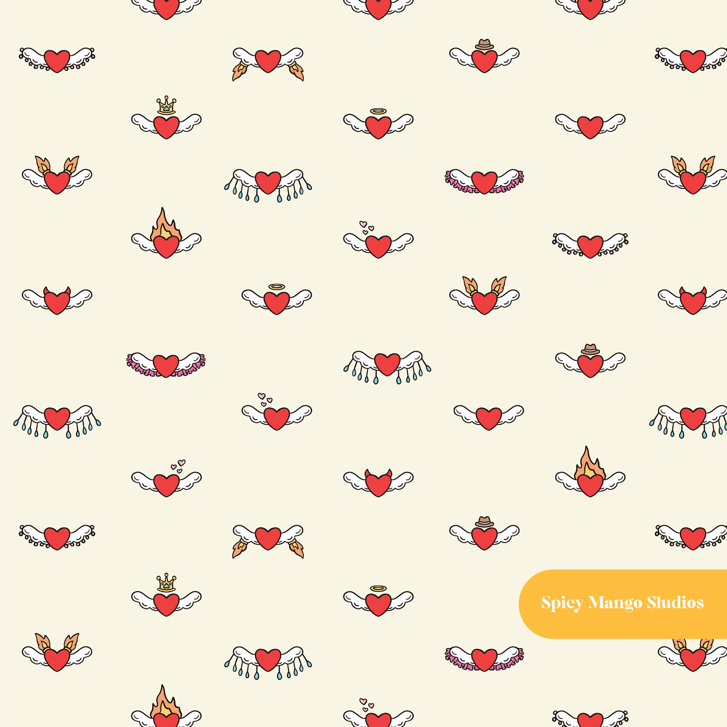 Neutral Pop Hearts Seamless Pattern