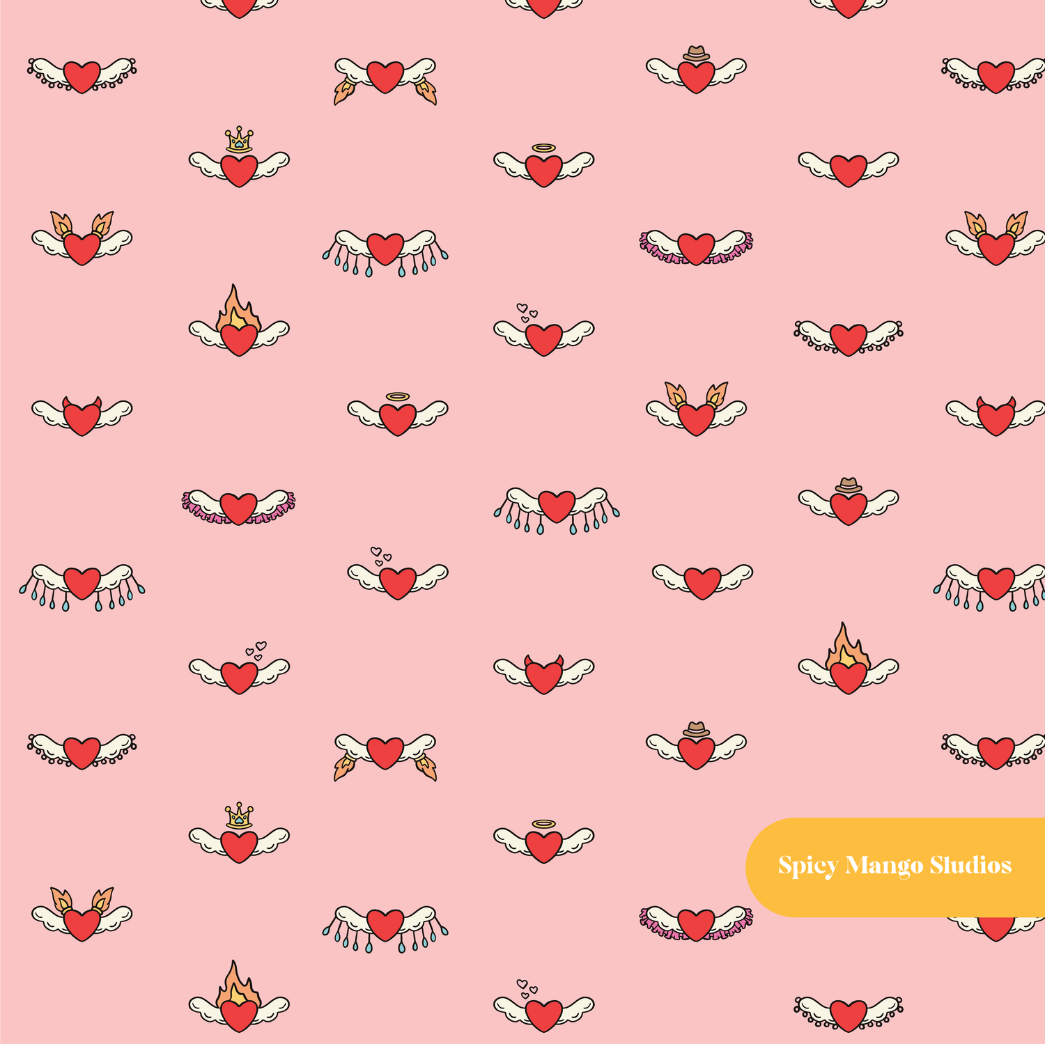 Pink Pop Hearts Seamless Pattern