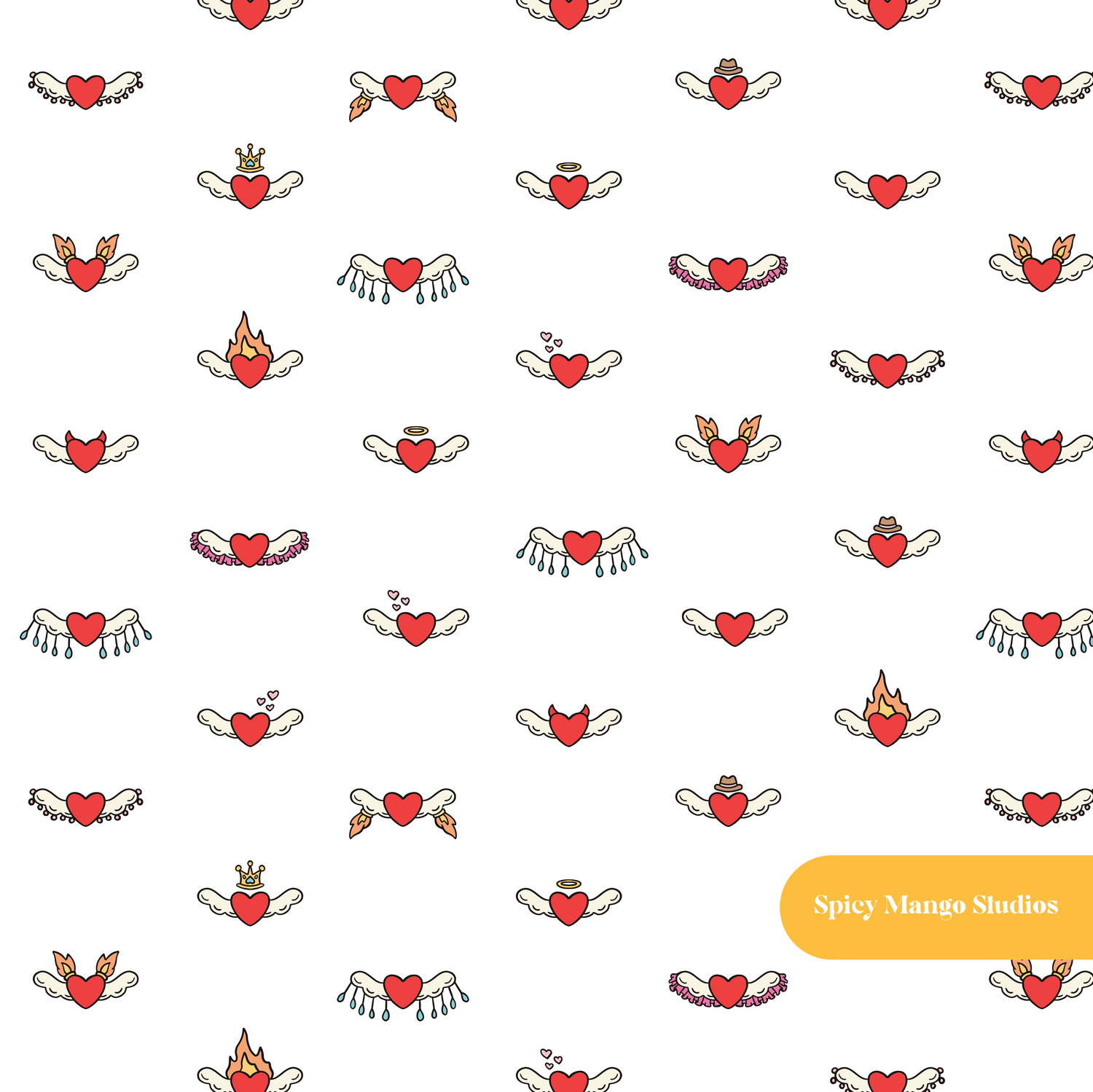 White Pop Hearts Seamless Pattern