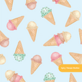 Light Blue Pastel Watercolor Ice Cream Seamless Pattern – Digital Download