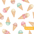 White Pastel Watercolor Ice Cream Seamless Pattern – Digital Download