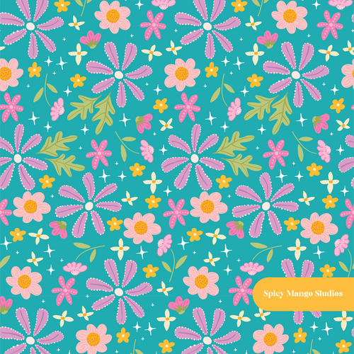 Aqua Piper Floral Seamless Pattern