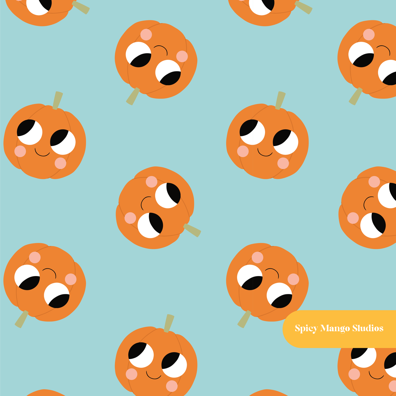 Aqua Pumpkin Cuteness Seamless Pattern