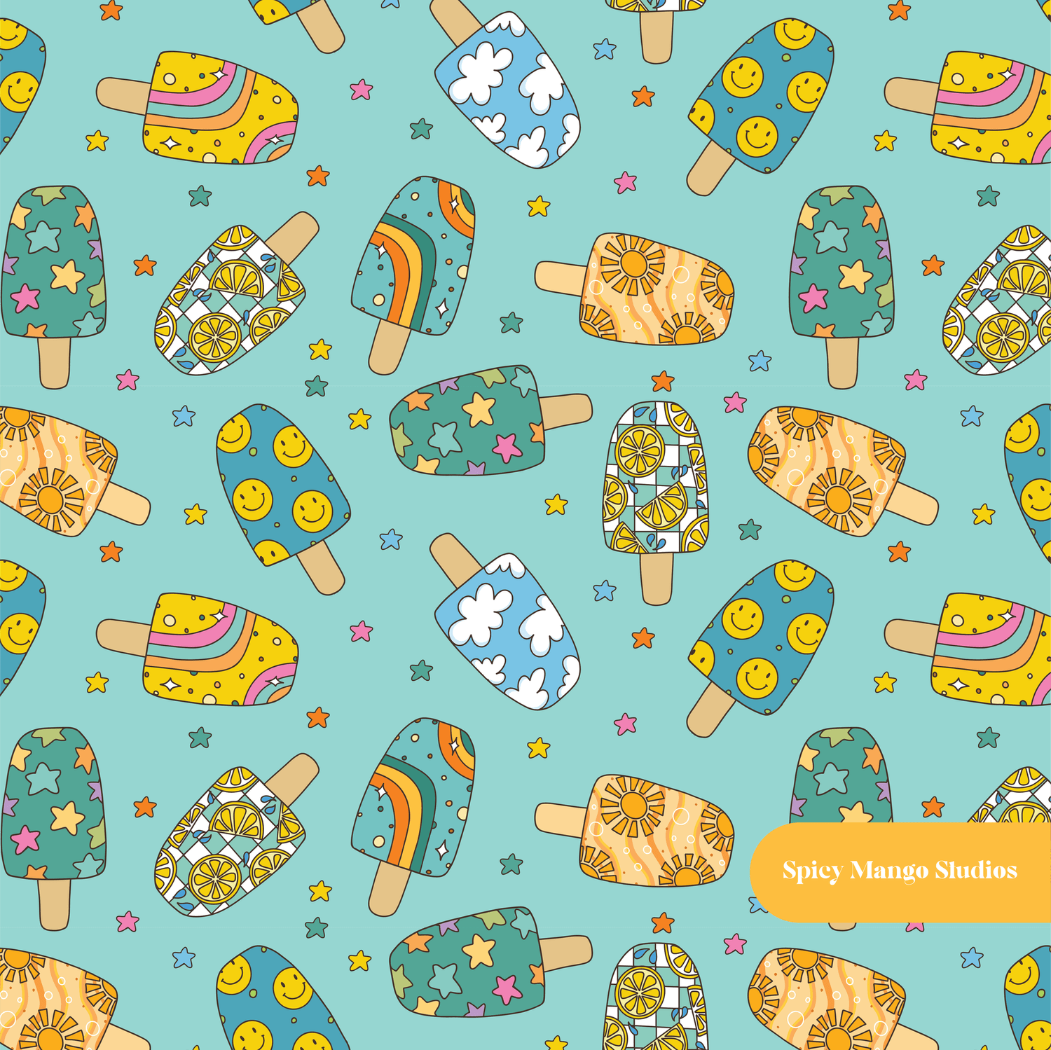 Aqua Popsicle Medley Seamless Pattern – Summer & Pool Party Digital Download