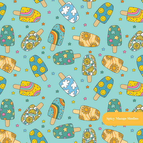 Aqua Popsicle Medley Seamless Pattern – Summer & Pool Party Digital Download