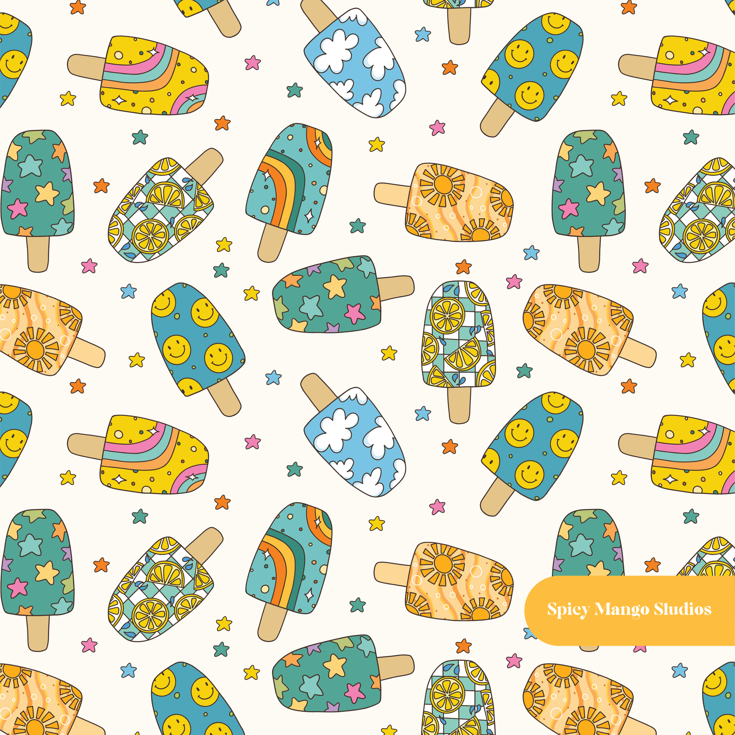 Off White Popsicle Medley Seamless Pattern – Digital Download