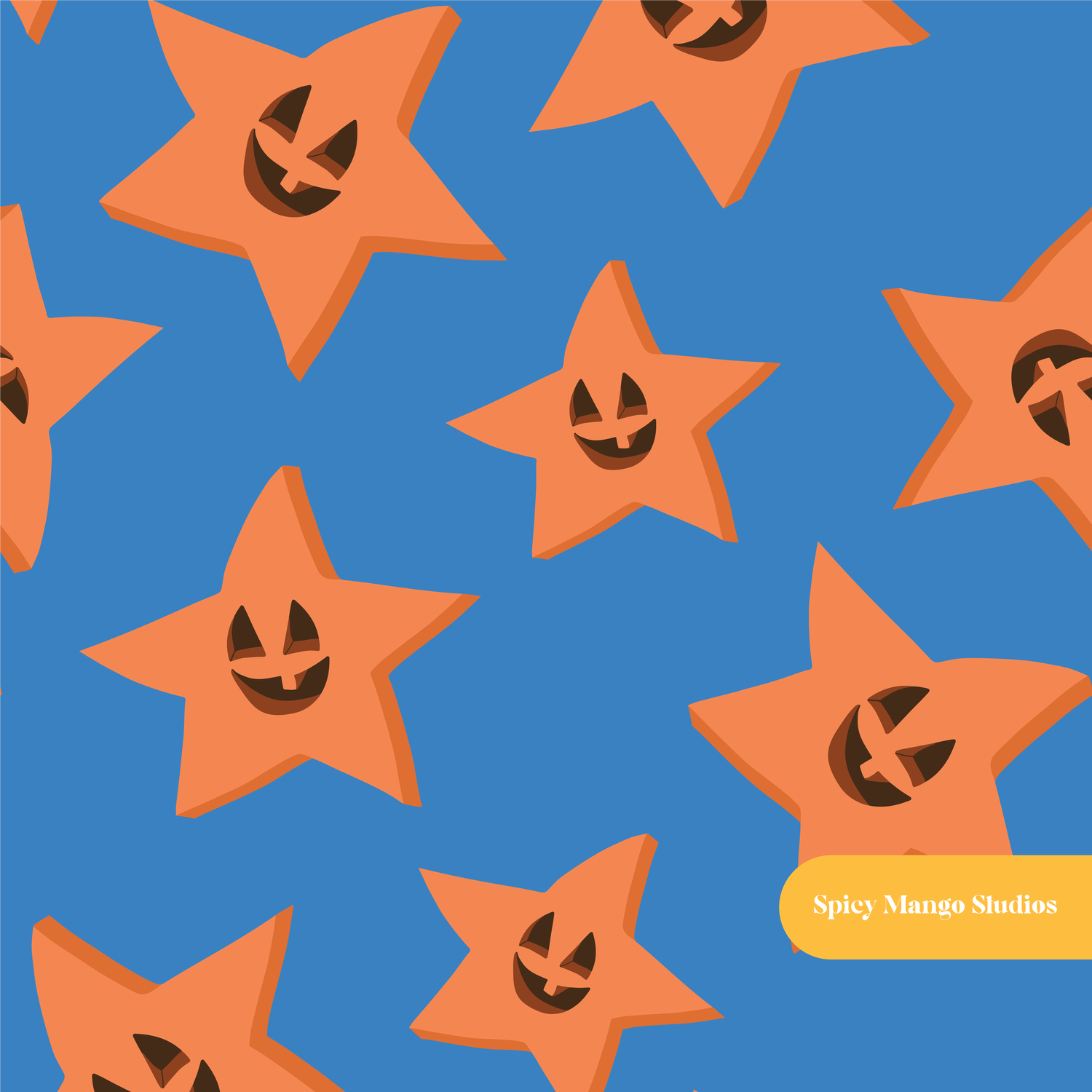 Blue Pumpkin Stars Seamless Pattern