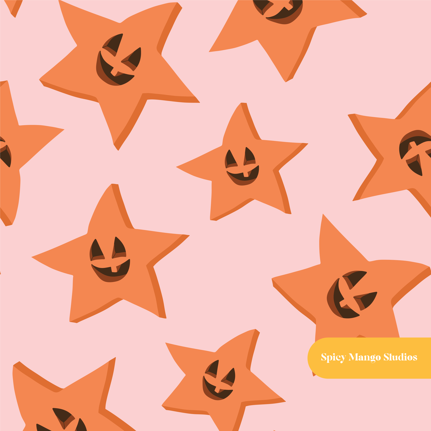 Pink Pumpkin Stars Seamless Pattern