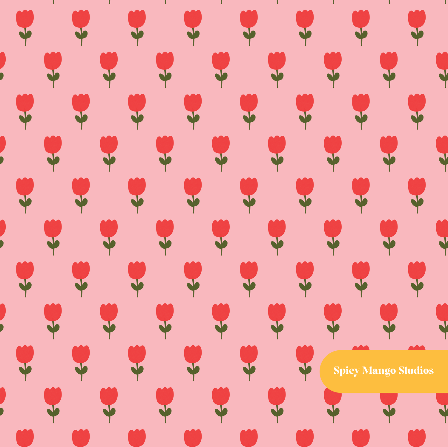 Pink and Red Tulip Seamless Pattern – Spring Nursery & Easter Digital Download