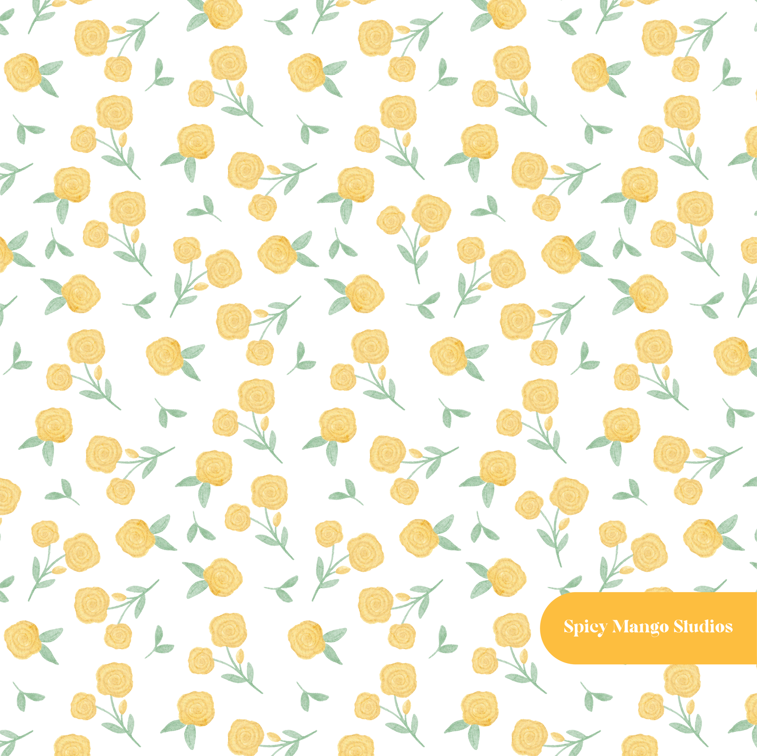 Yellow Penny Rose Floral Seamless Pattern