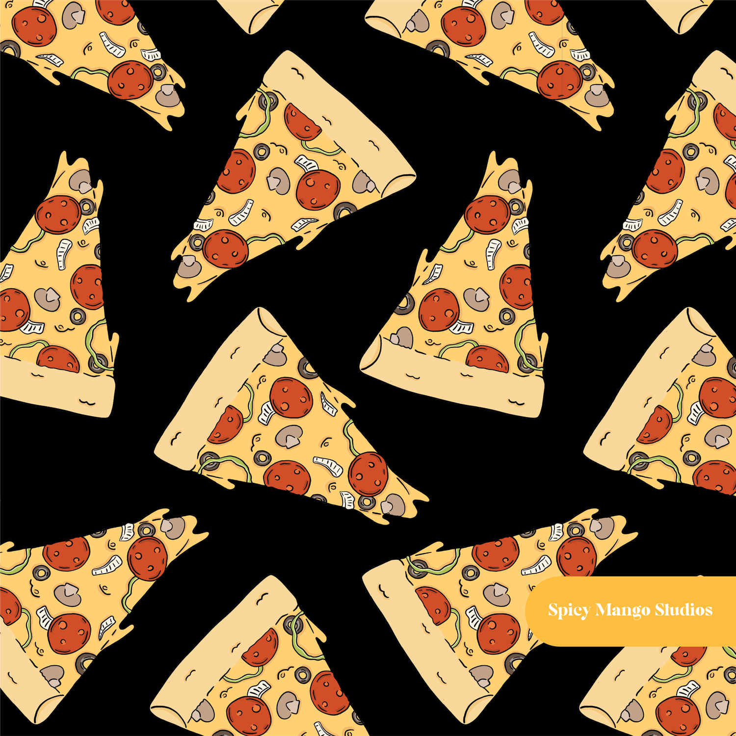 Black Pizza Slice Seamless Pattern