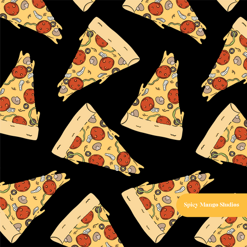 Black Pizza Slice Seamless Pattern