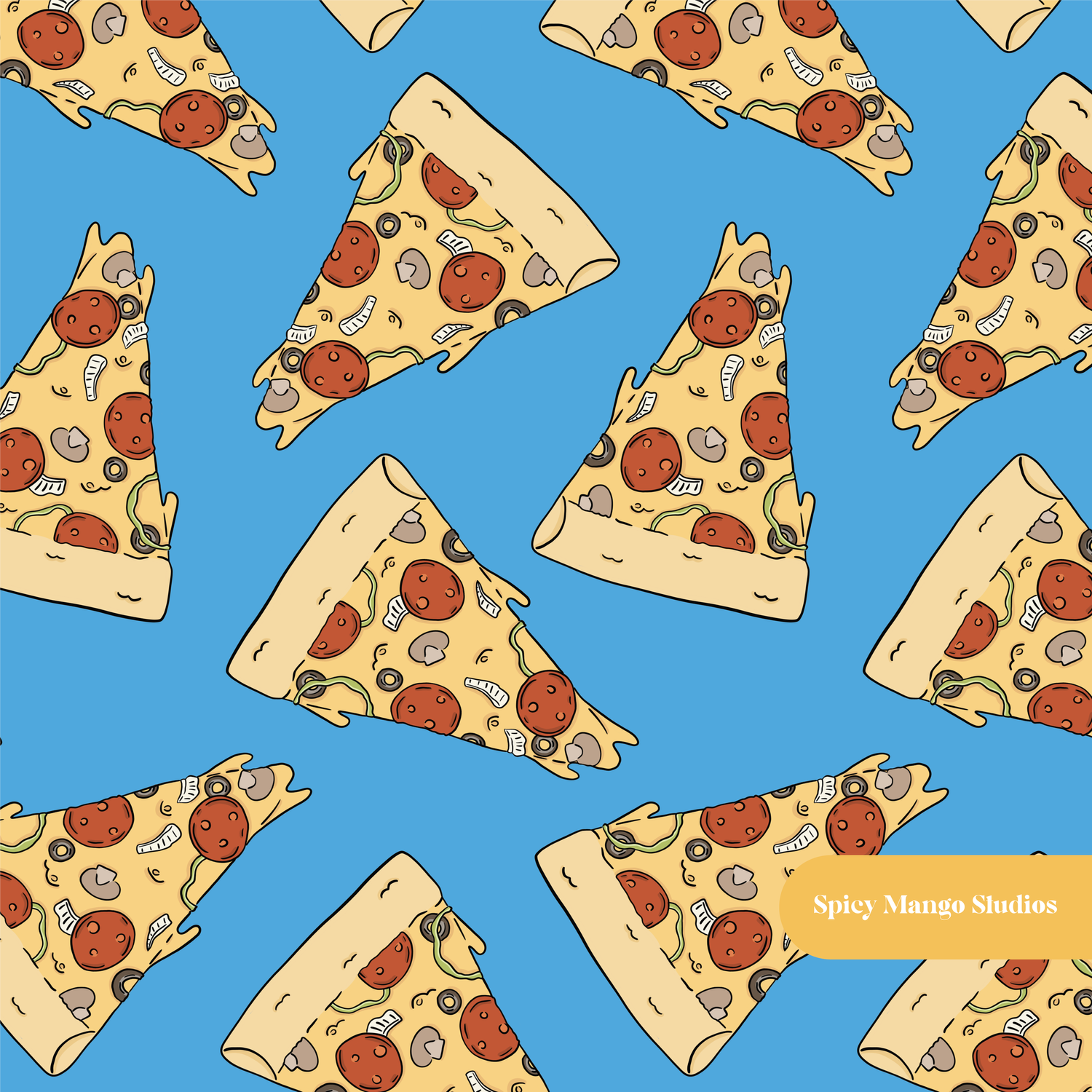 Blue Pizza Slice Seamless Pattern