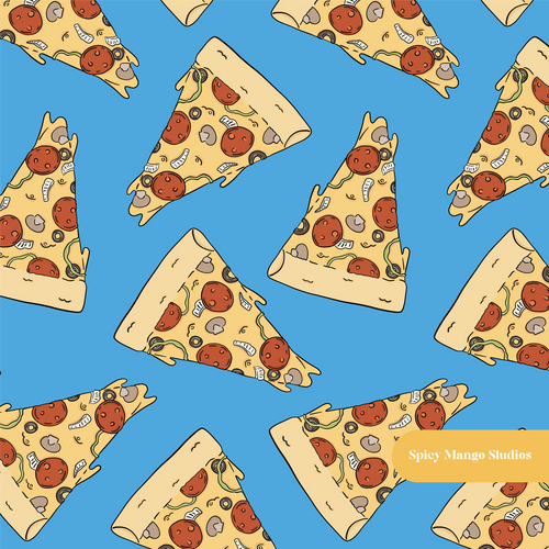 Blue Pizza Slice Seamless Pattern