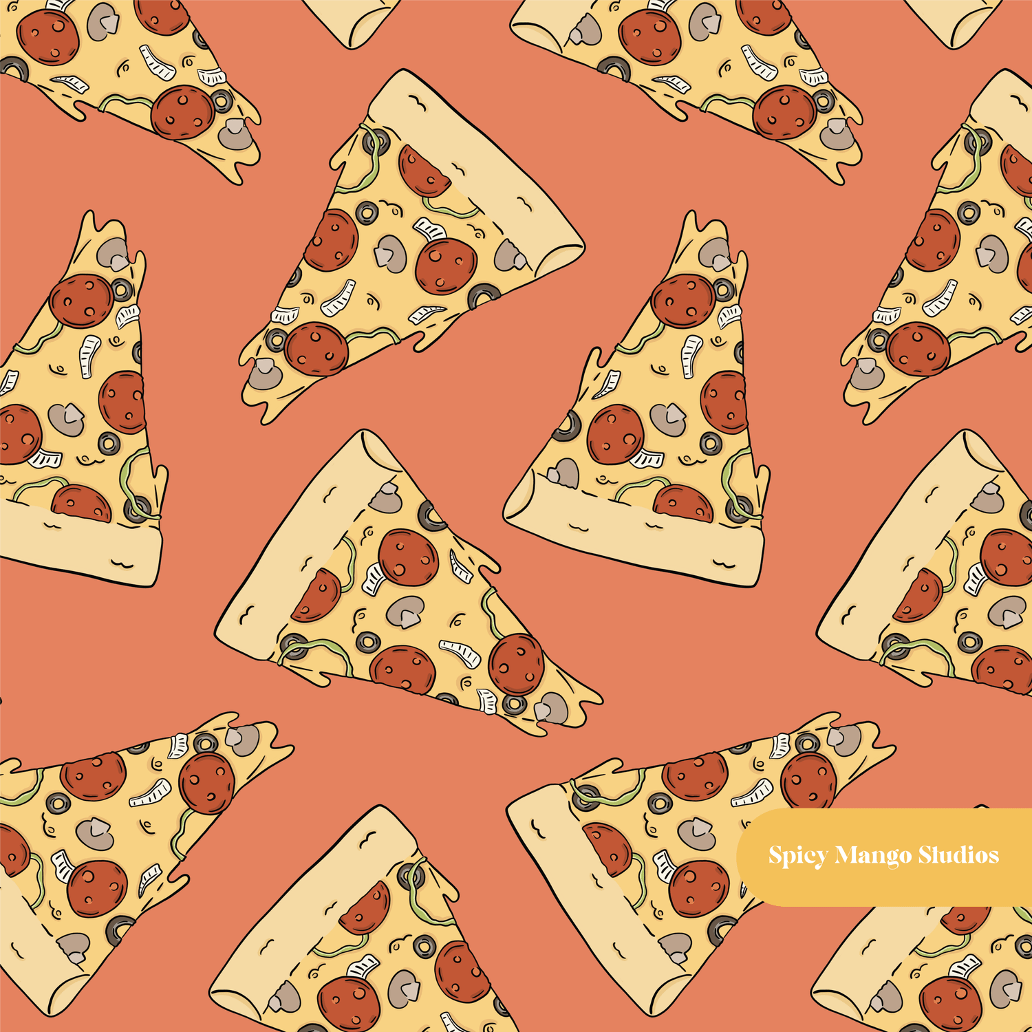 Orange Pizza Slice Seamless Pattern