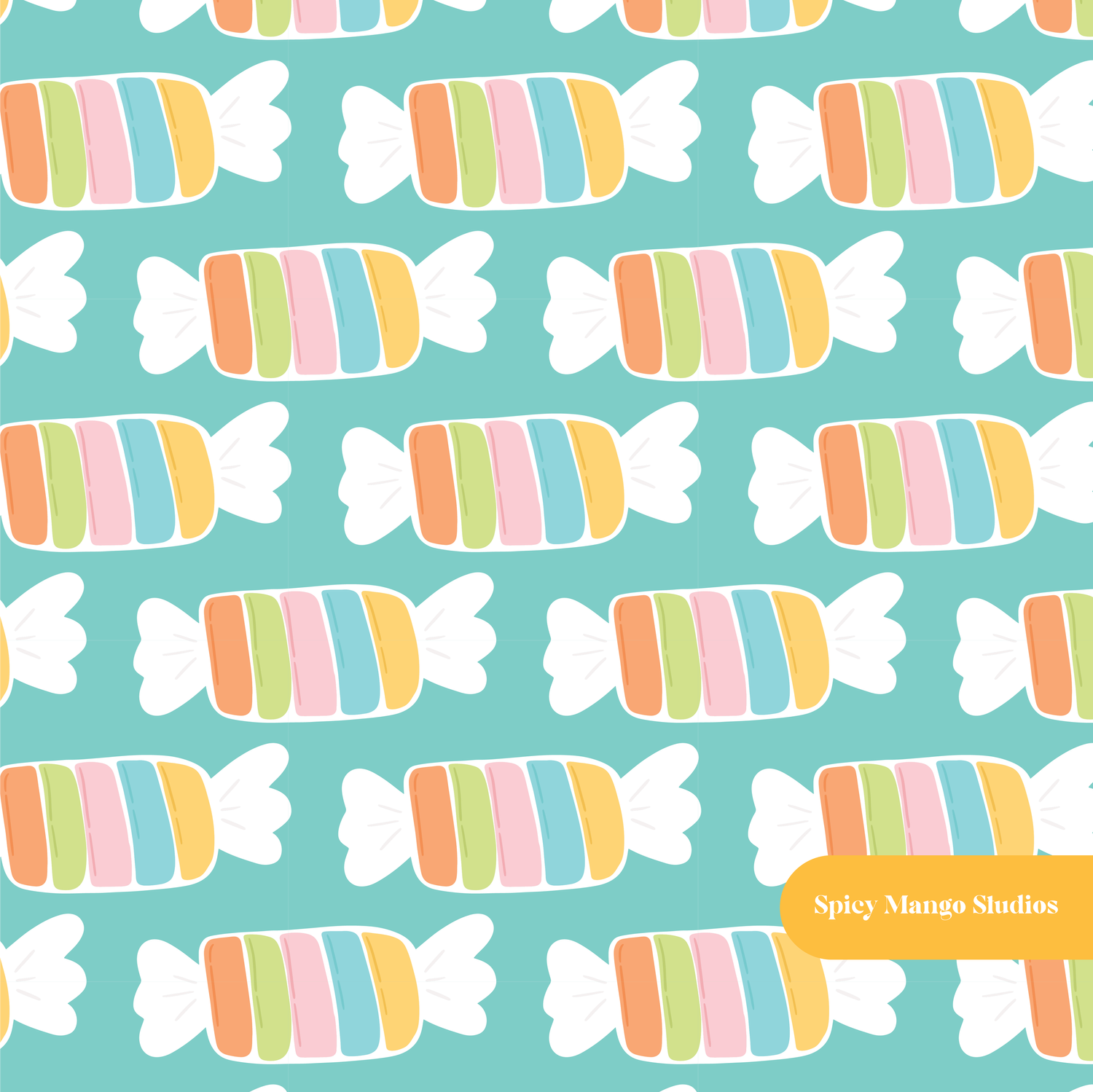 Aqua Rainbow Candy Seamless Pattern