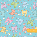 Aqua Retro Bow Floral Seamless Pattern