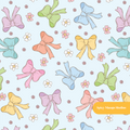 Light Blue Retro Bow Floral Seamless Pattern
