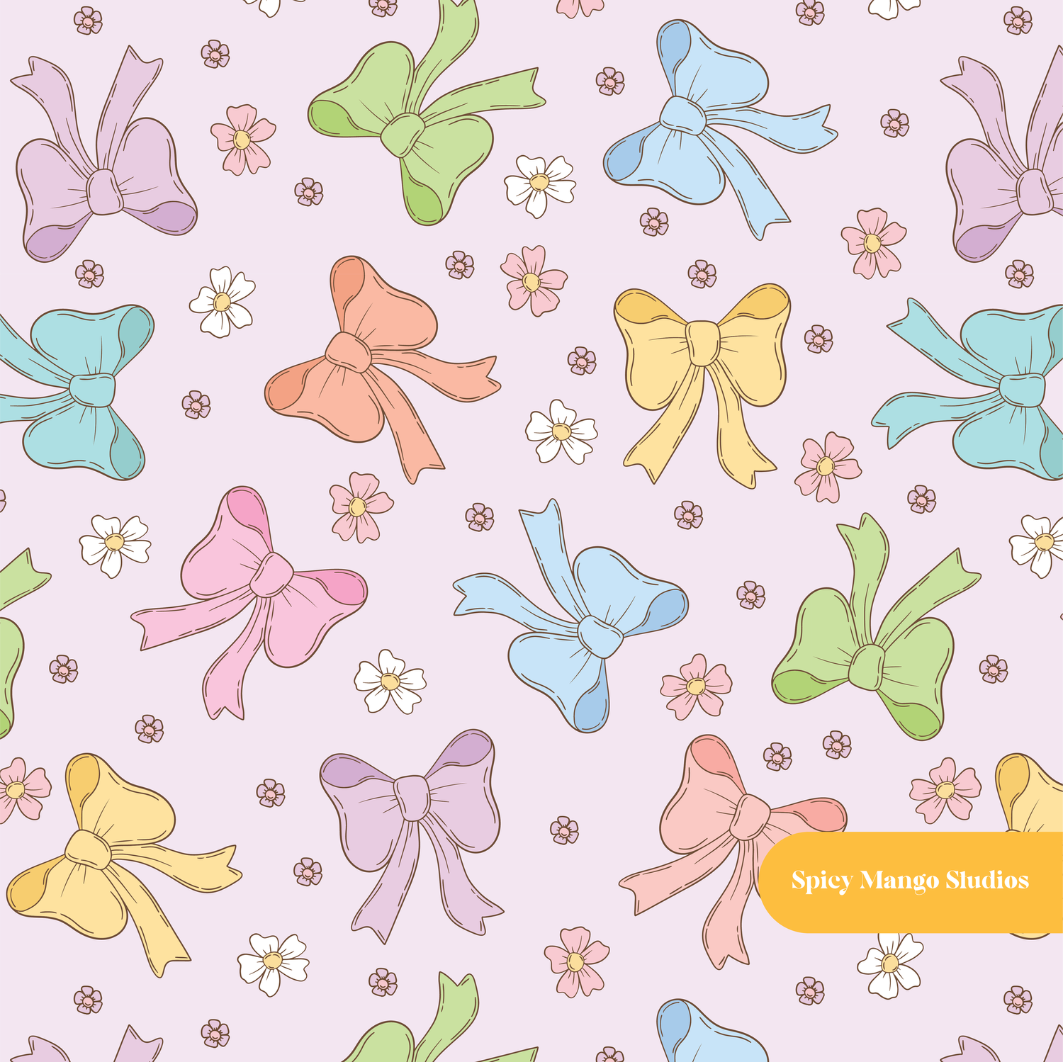 Lilac Retro Bow Floral Seamless Pattern