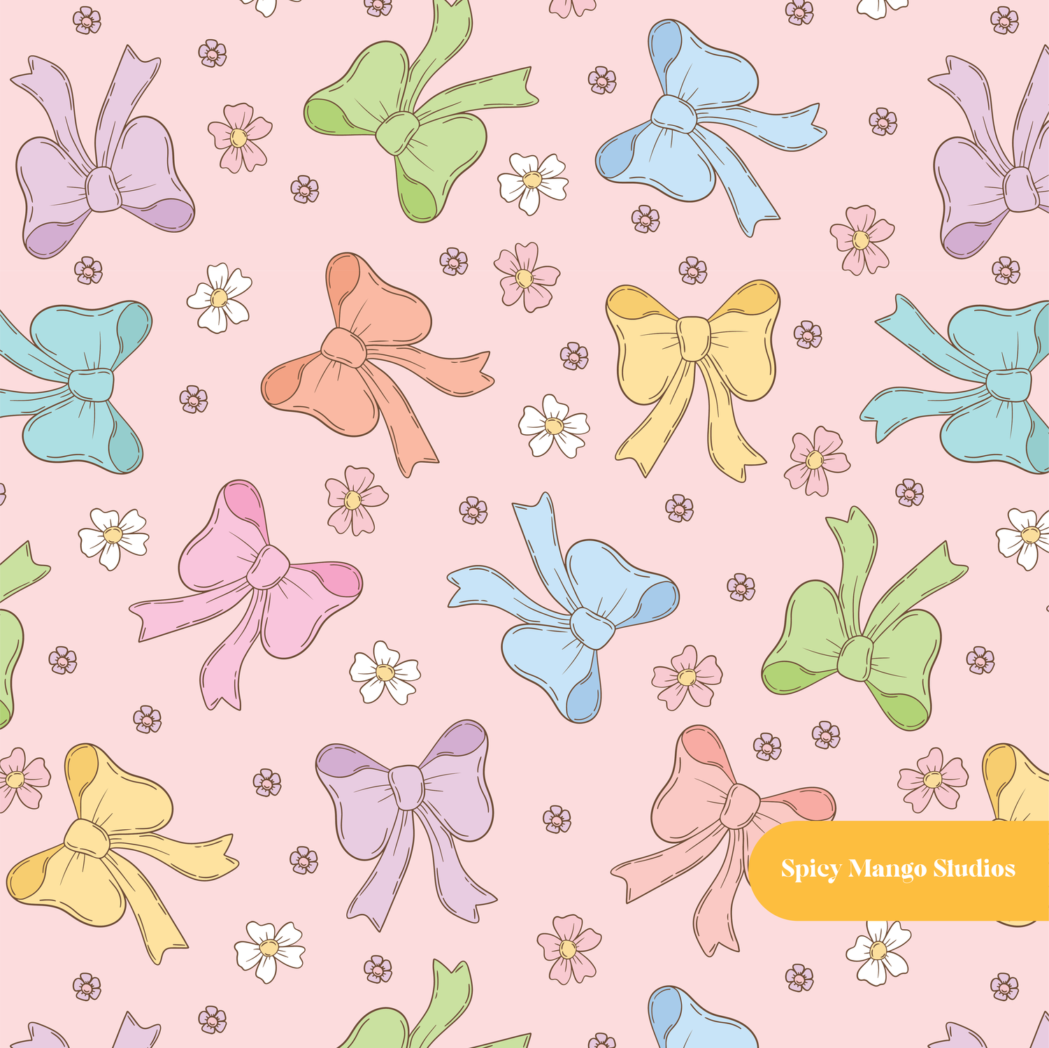 Pink Retro Bow Floral Seamless Pattern