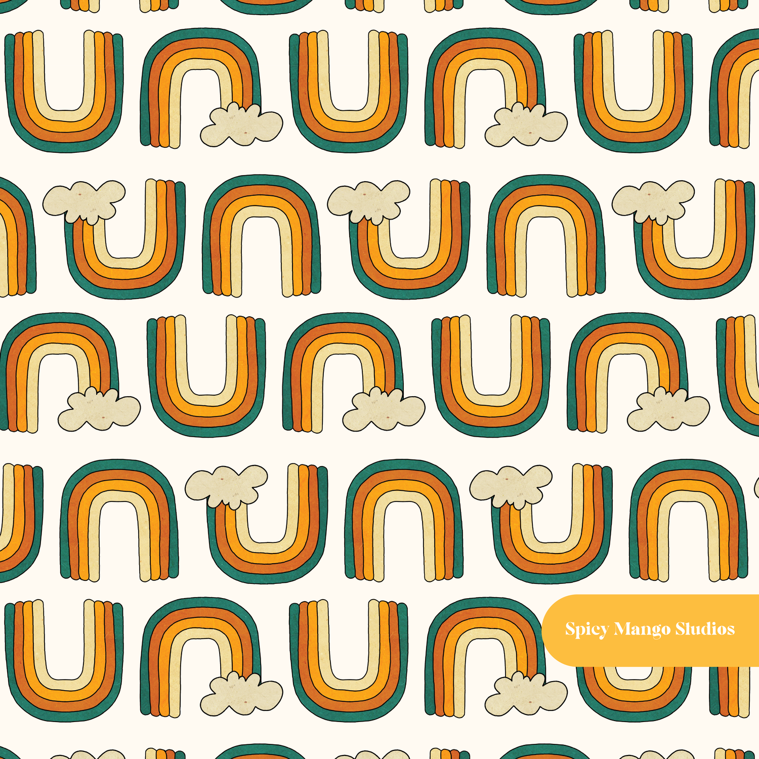 Neutral Retro Rainbow Seamless Pattern