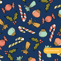 Navy Retro Christmas Trees Seamless Pattern
