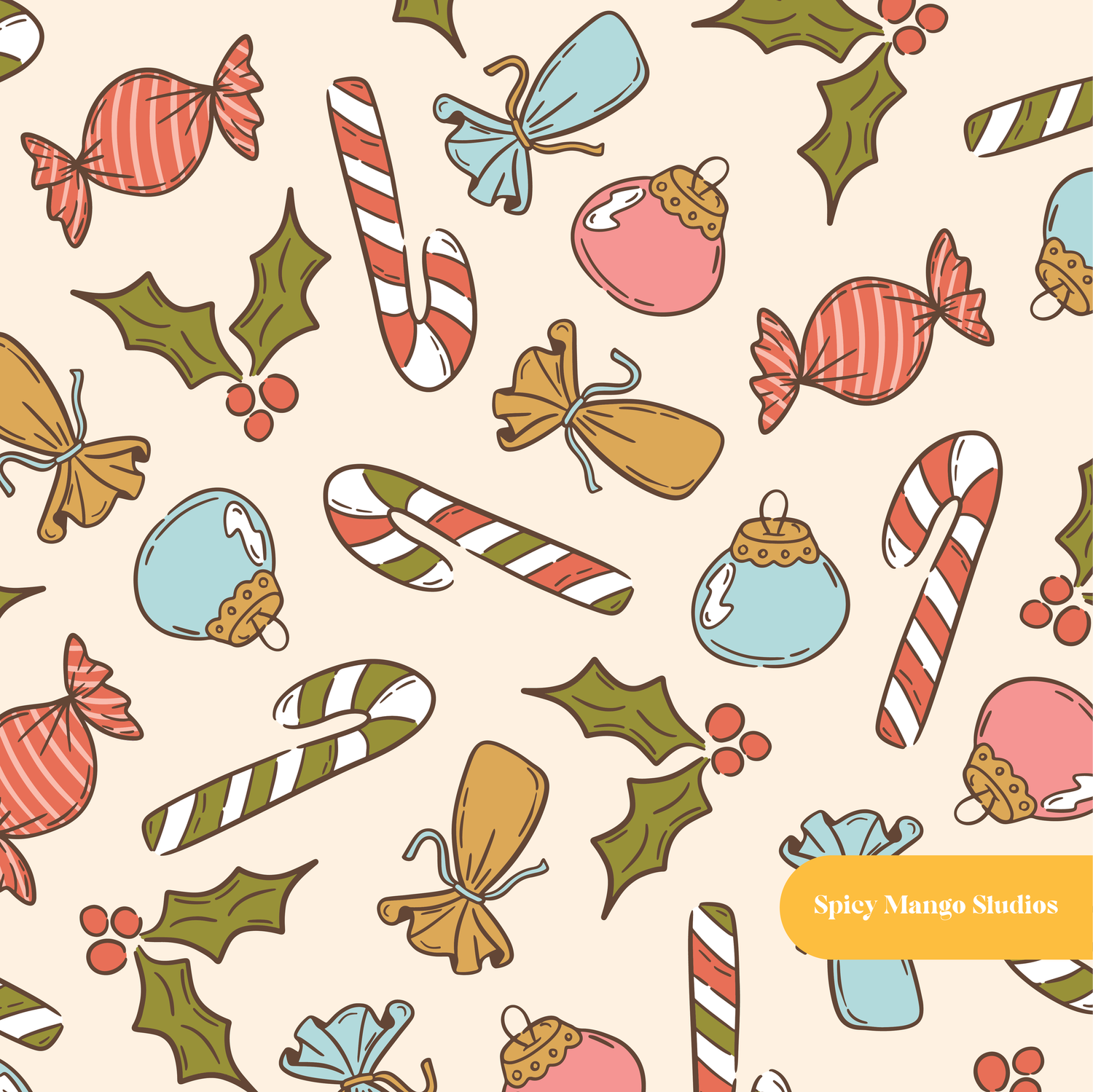 Neutral Retro Christmas Trees Seamless Pattern