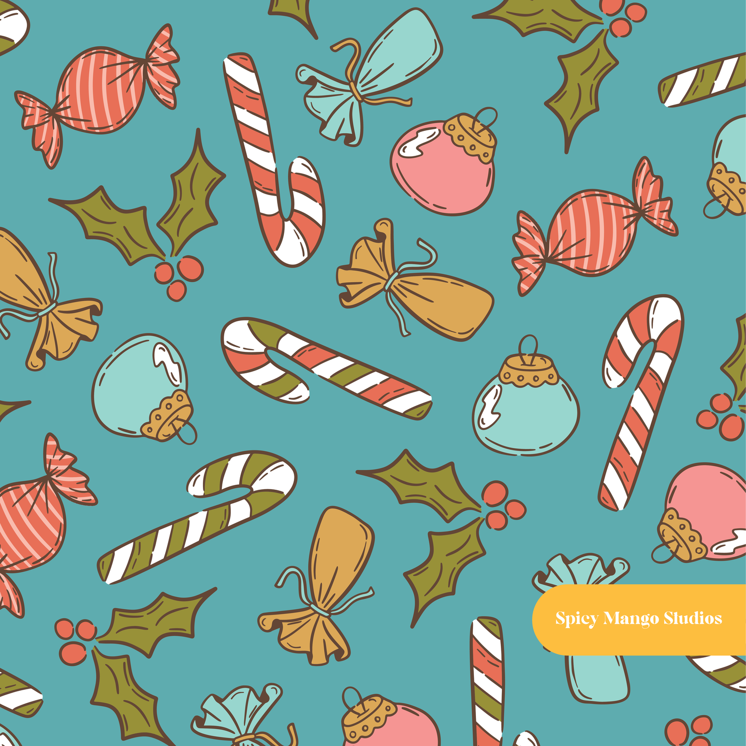 Teal Retro Christmas Trees Seamless Pattern