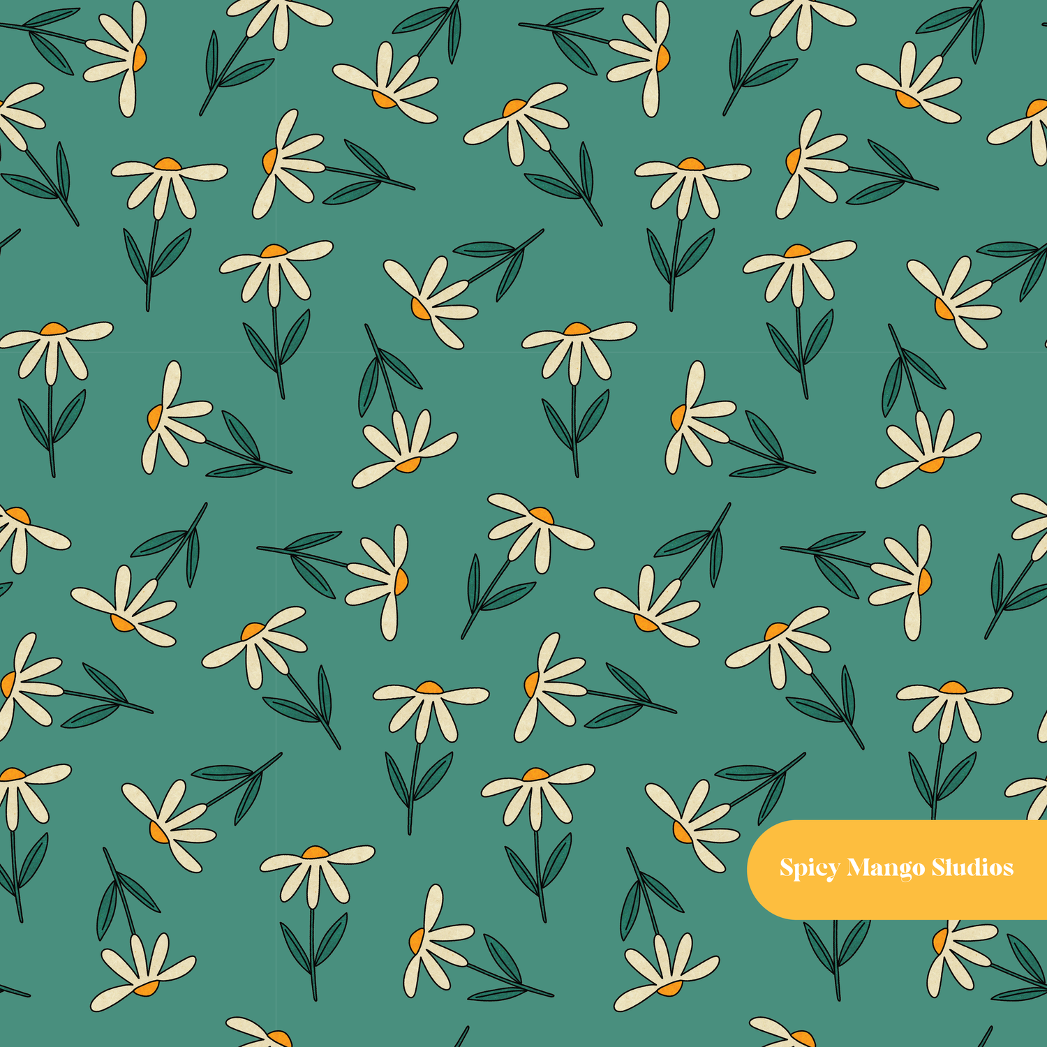 Emerald Retro Daisy Seamless Pattern