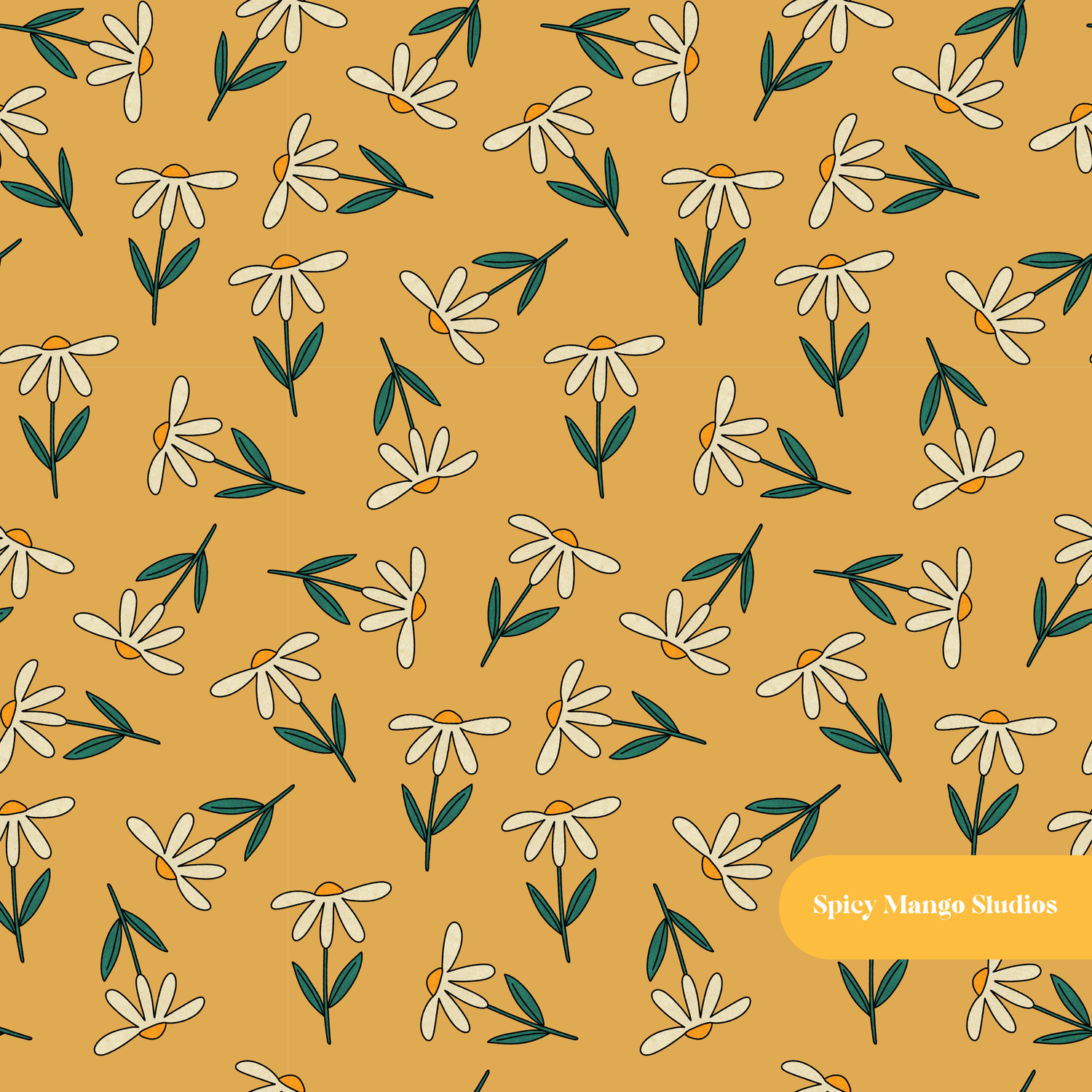 Marigold Retro Daisy Seamless Pattern
