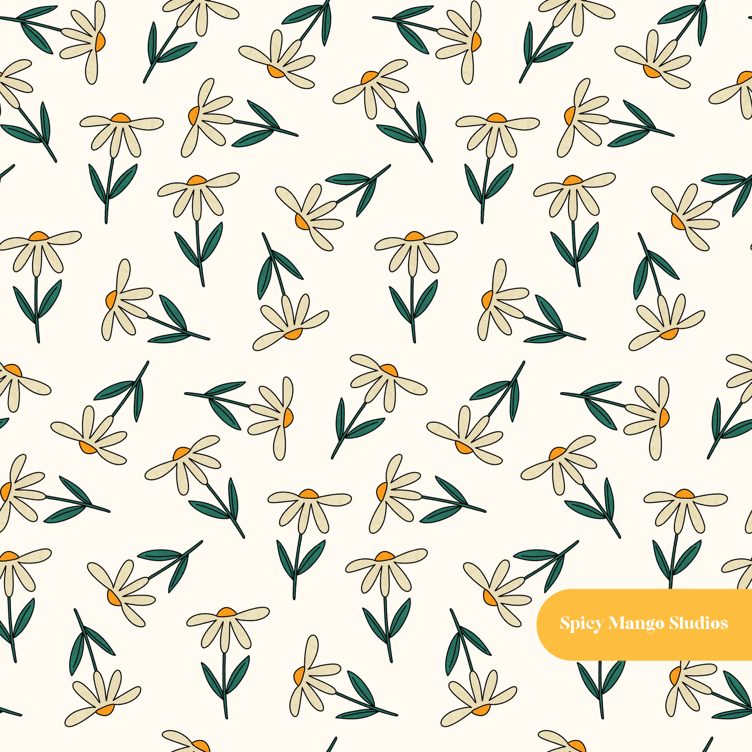 Neutral Retro Daisy Seamless Pattern
