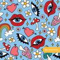 Light Blue Retro Evil Eye Seamless Pattern