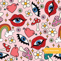 Pink Retro Evil Eye Seamless Pattern