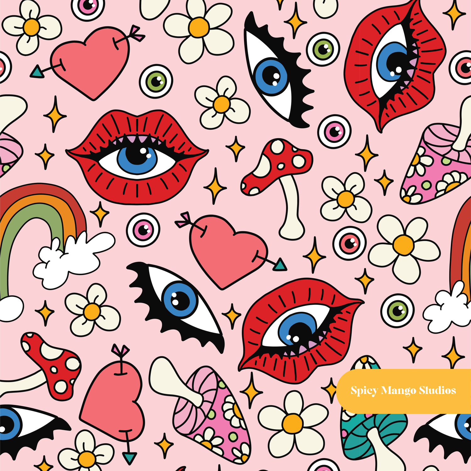 Pink Retro Evil Eye Seamless Pattern