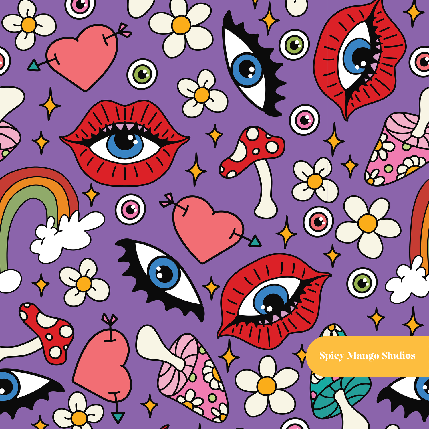 Purple Retro Evil Eye Seamless Pattern