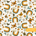 Neutral Retro Floral Seamless Pattern