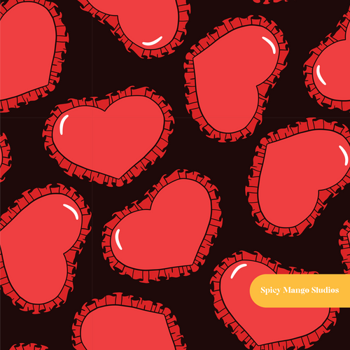 Black Ruffled Hearts Seamless Pattern
