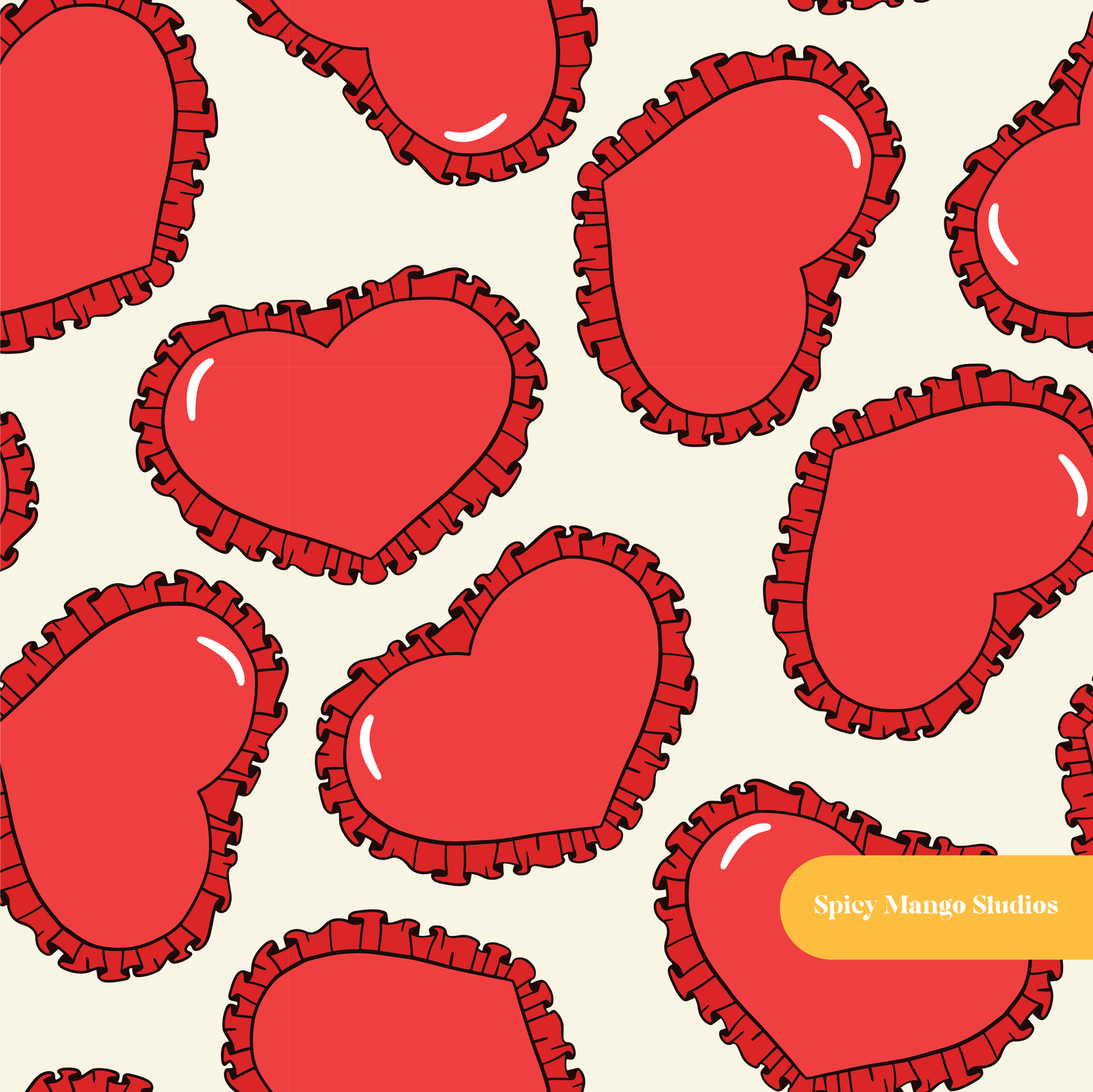 Neutral Ruffled Hearts Seamless Pattern