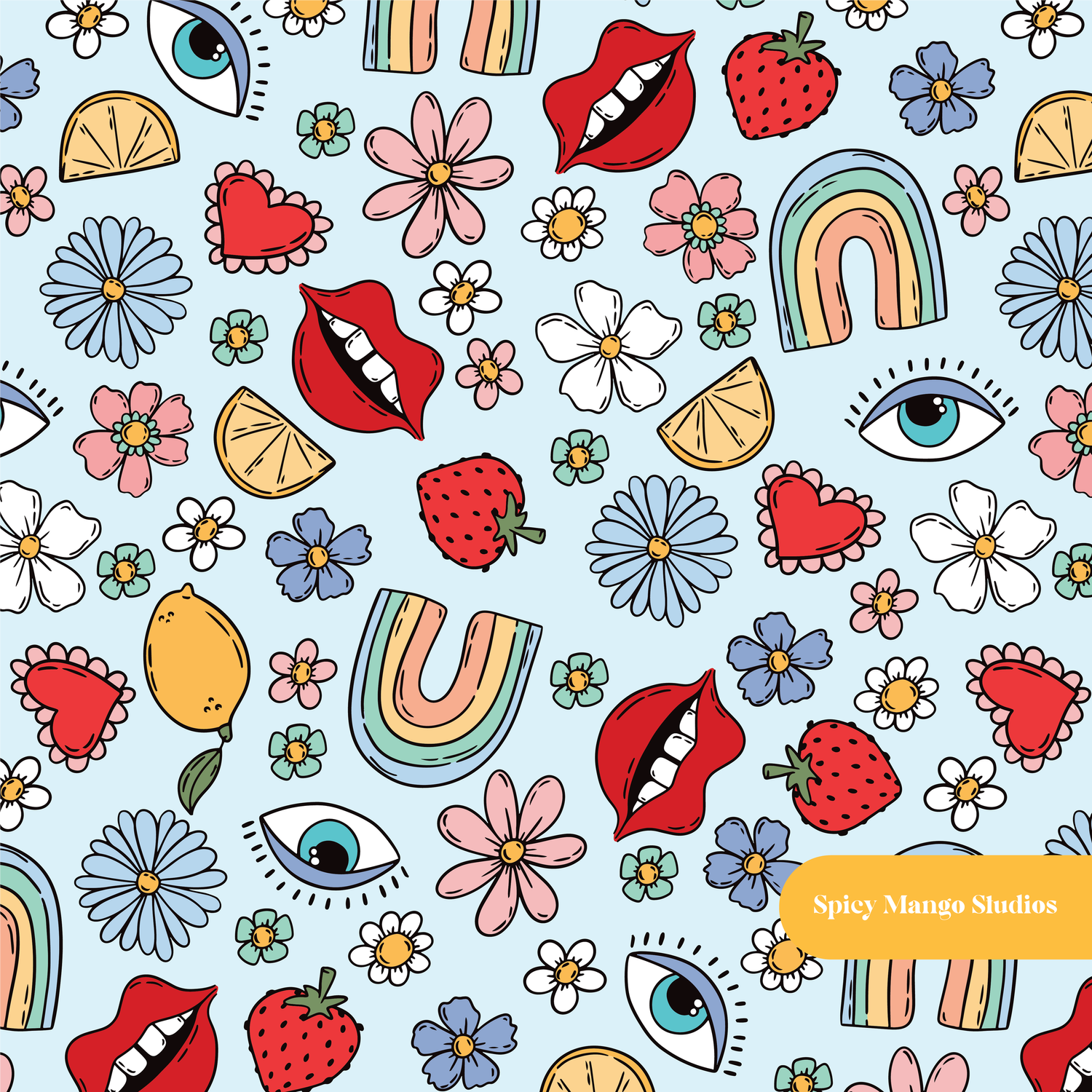 Light Blue Retro Magic Seamless Pattern