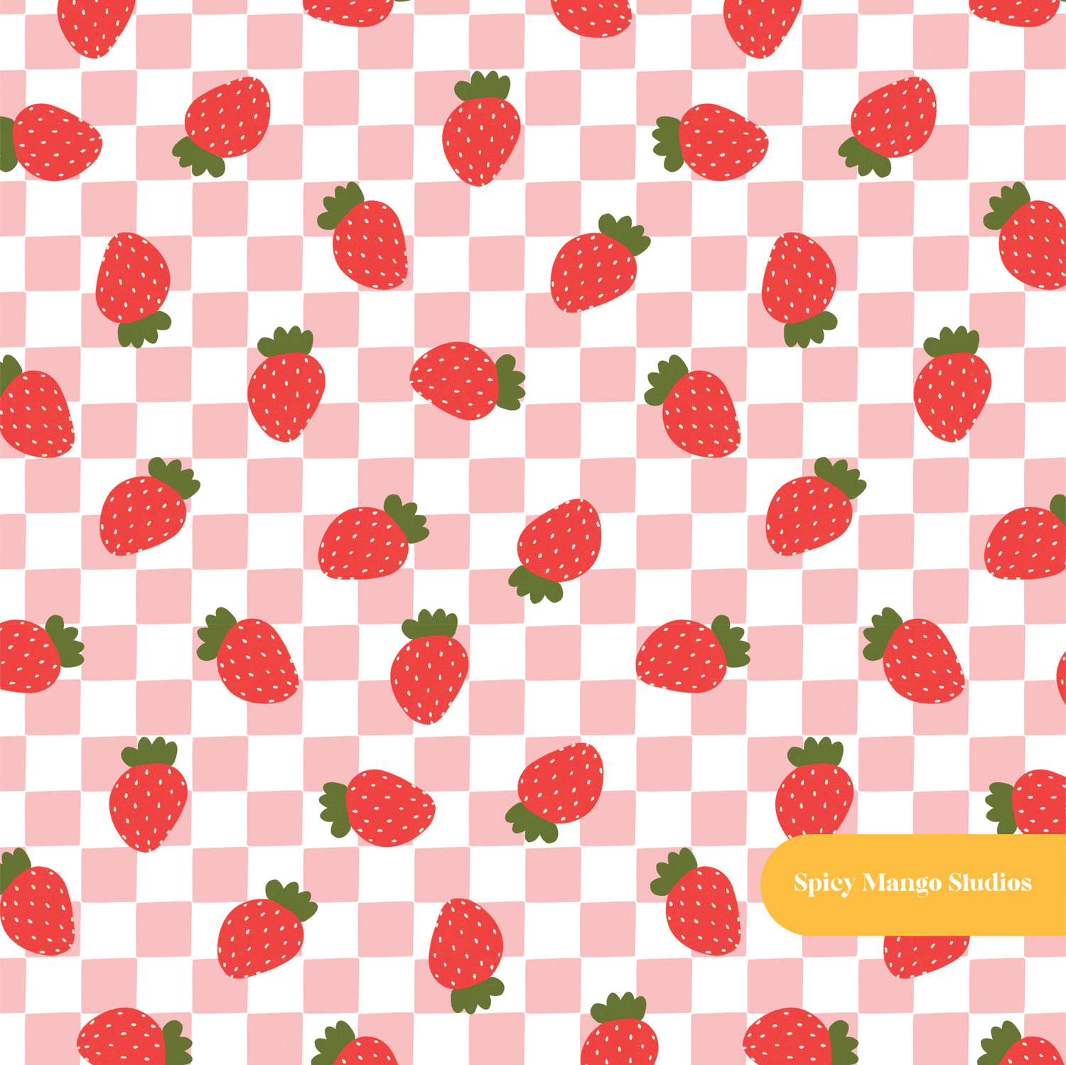Red and Pink Strawberry Checker Seamless Pattern