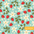 Aqua Strawberry Fields Floral Seamless Pattern