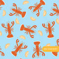 Blue Summer Lobster Seamless Pattern