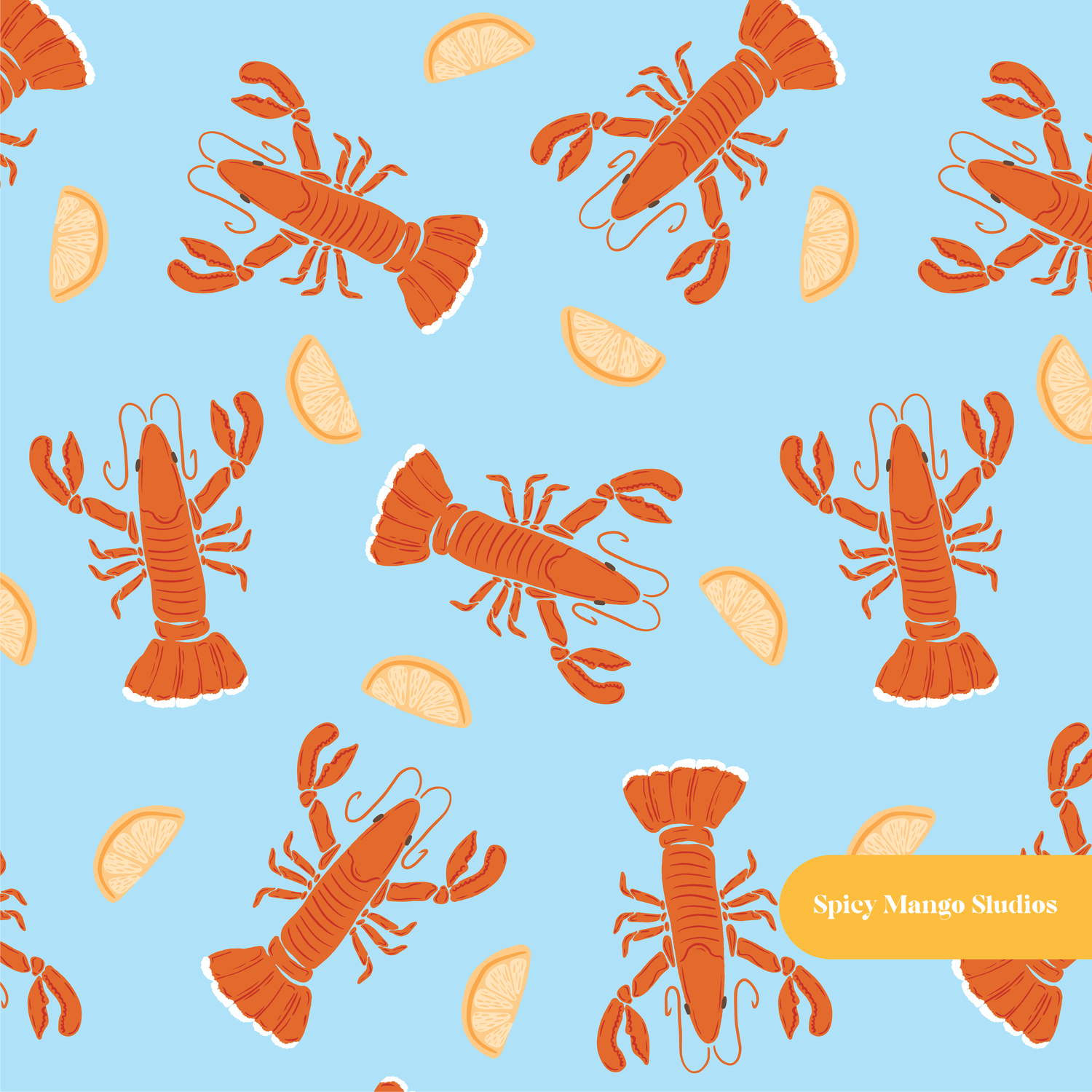 Blue Summer Lobster Seamless Pattern
